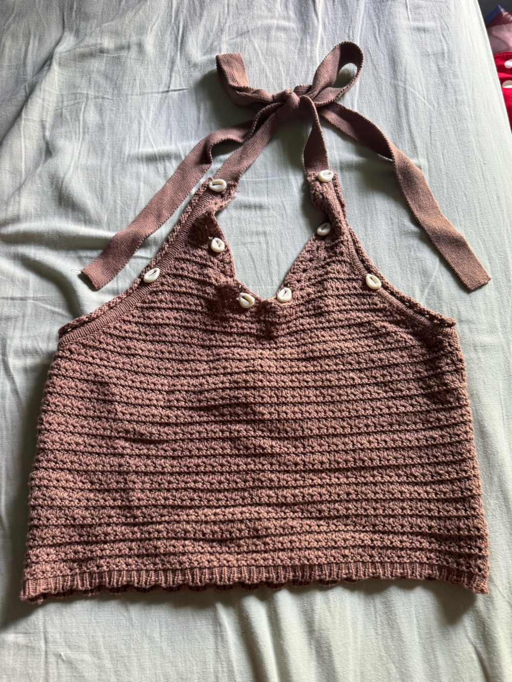 Sincerely Jules brown knit halter top with seashells size small